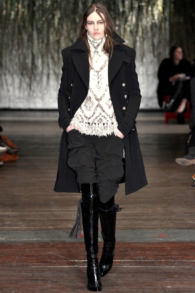 black wool coat with embroidered top
