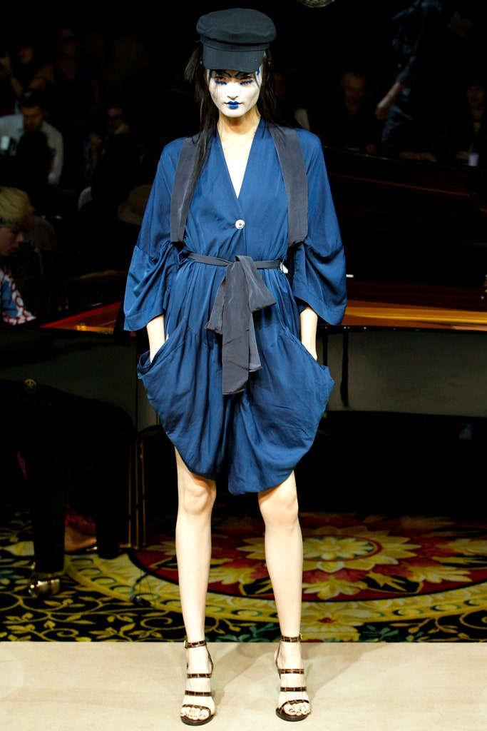 blue silk sleeveless v-neck relaxed draped pockets dress