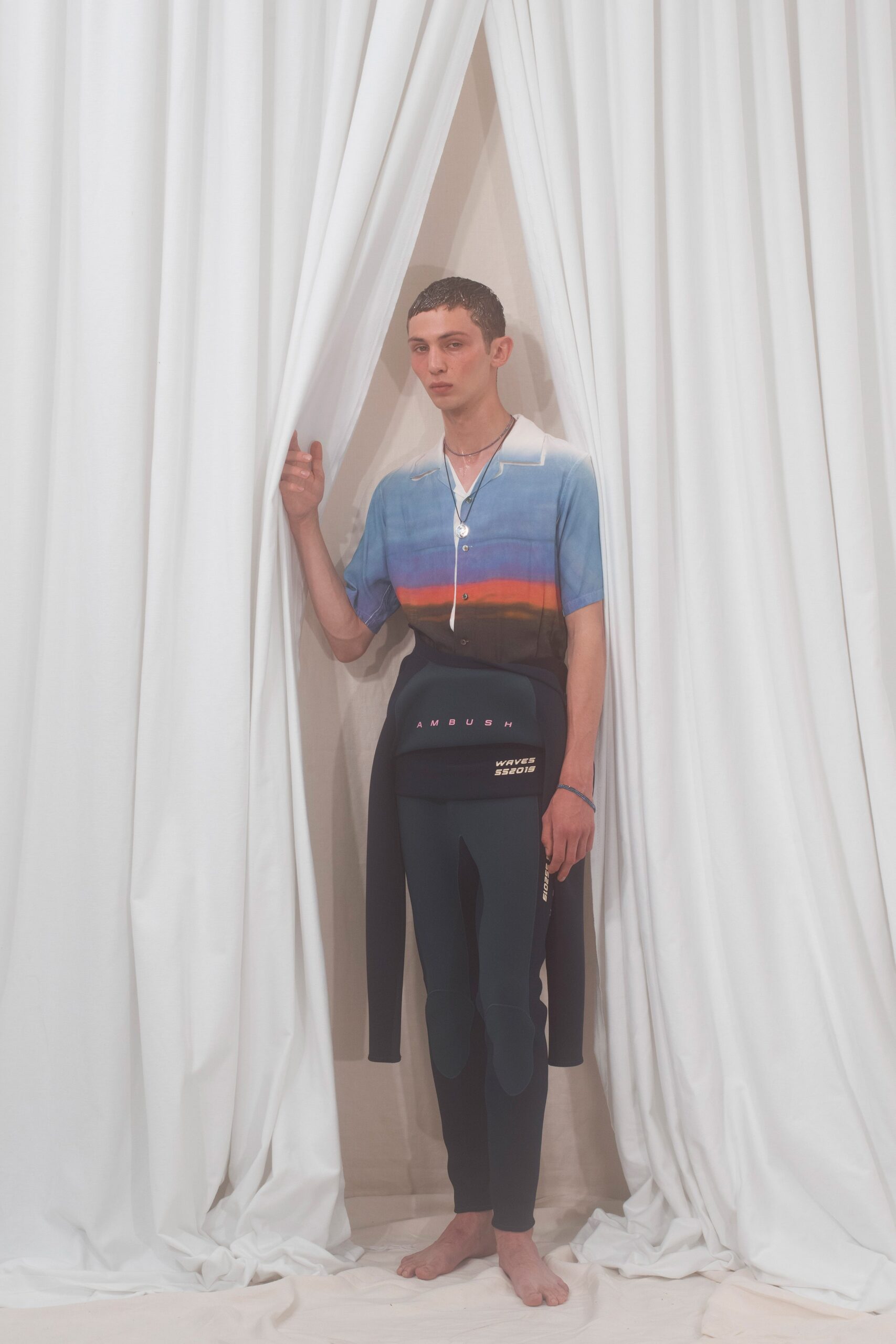 color-blocked relaxed shirt with fitted pants