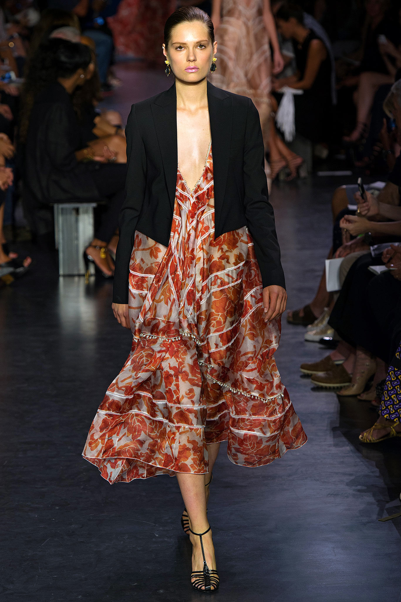 orange silk sleeveless v-neck relaxed flared flowing dress