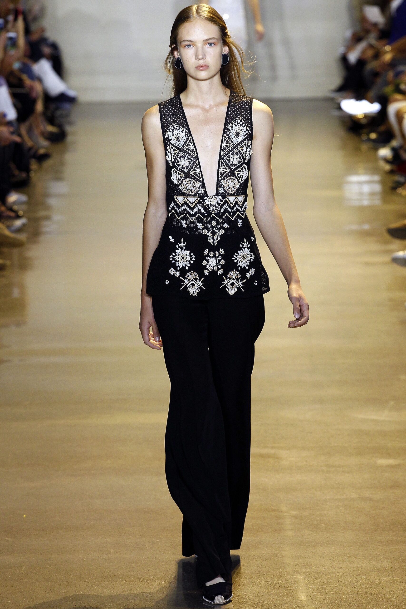 black embroidered silk top with pants