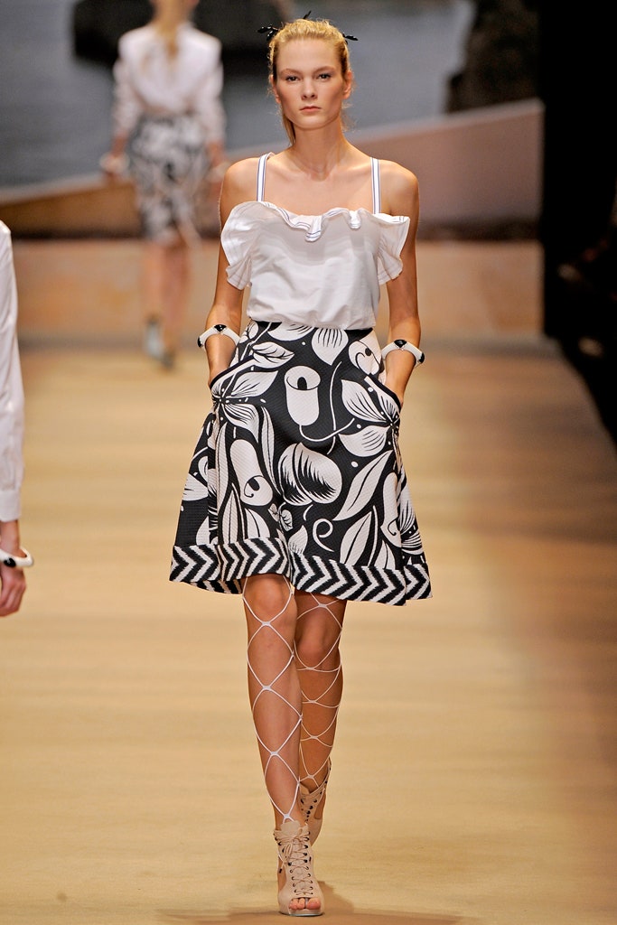 white off-shoulder top with printed skirt