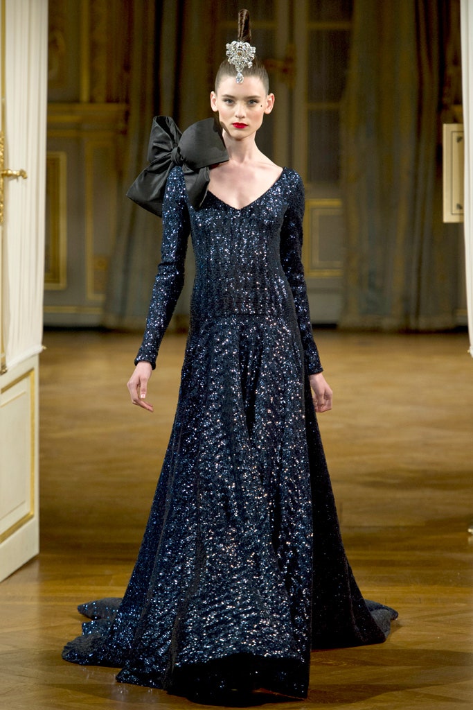 blue sequin long-sleeve gown