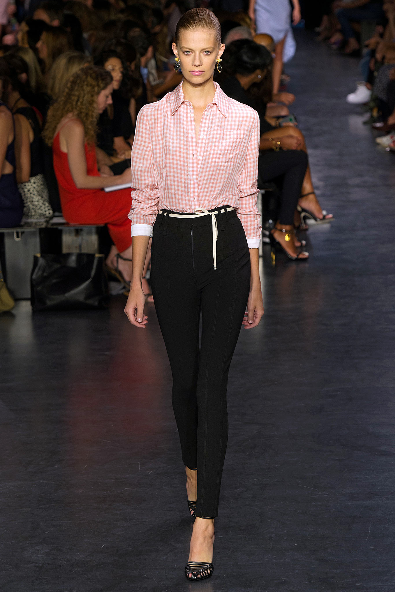 pink cotton long-sleeve collared fitted checked shirt