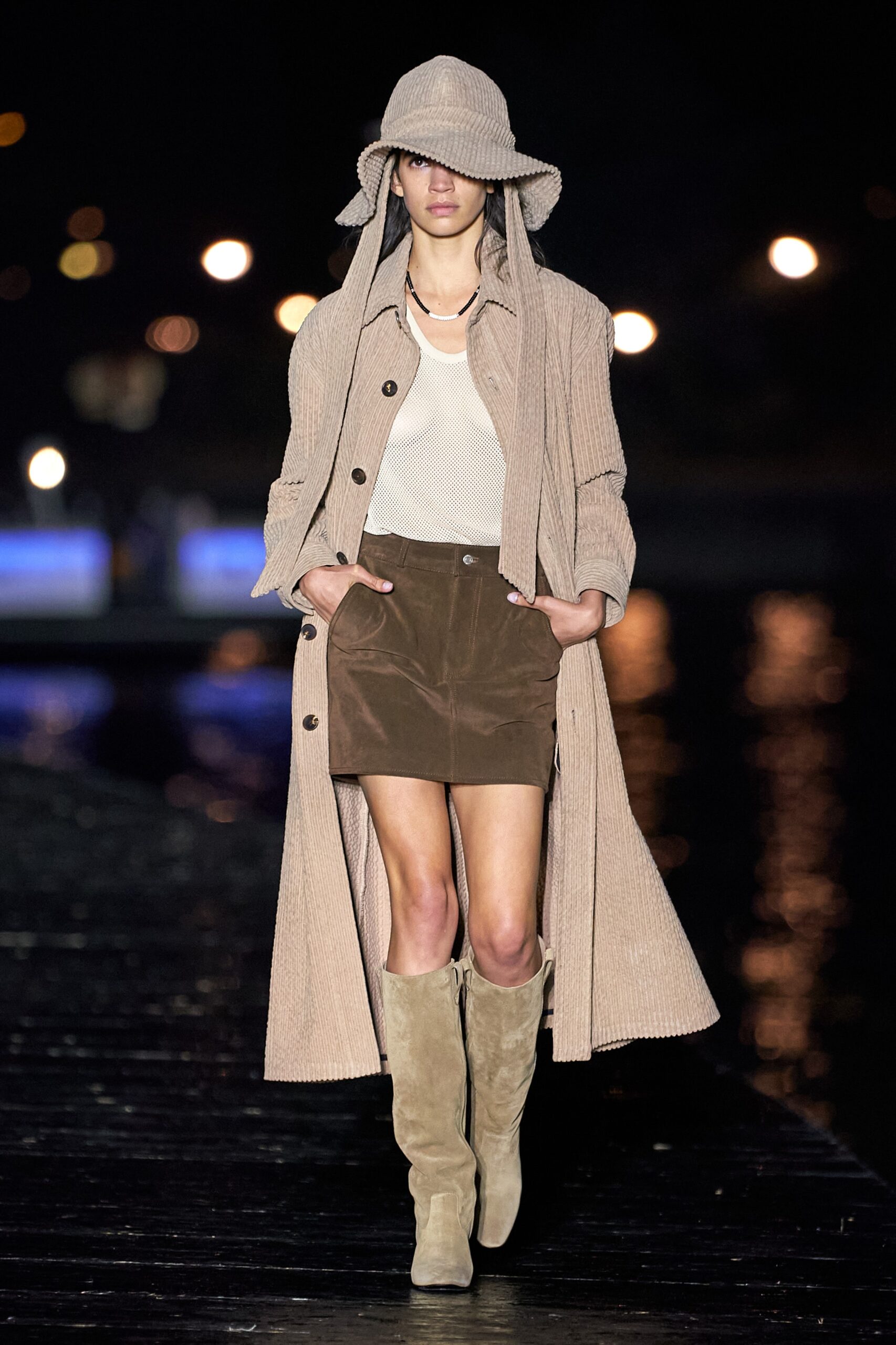 beige coat with brown skirt