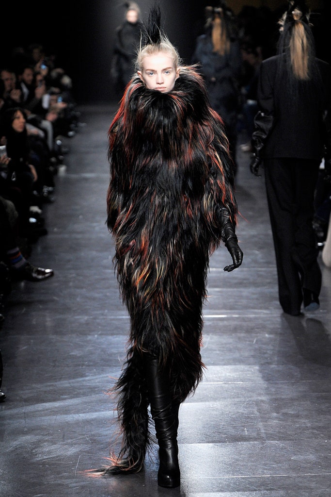 black fur oversized layered maxi coat