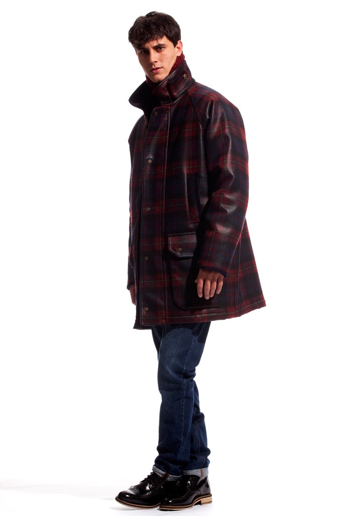 checked wool coat with jeans