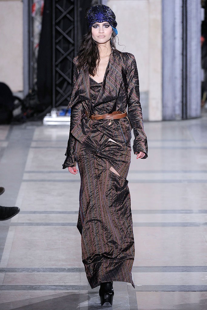 brown silk long-sleeve v-neck fitted layered ruched dress