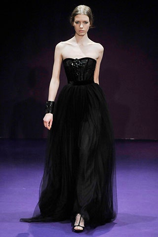 black strapless flowing gown