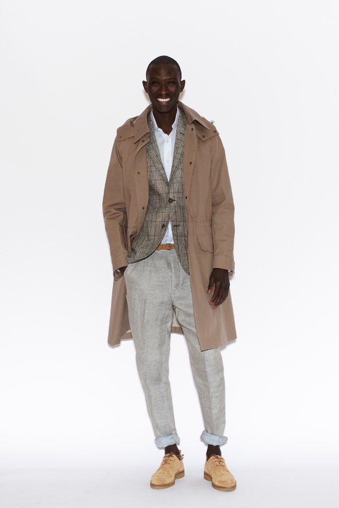 beige cotton long-sleeve collared relaxed buttoned coat
