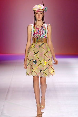 colorful mini dress with floral hat