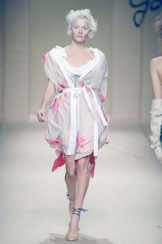 white and pink draped midi dress