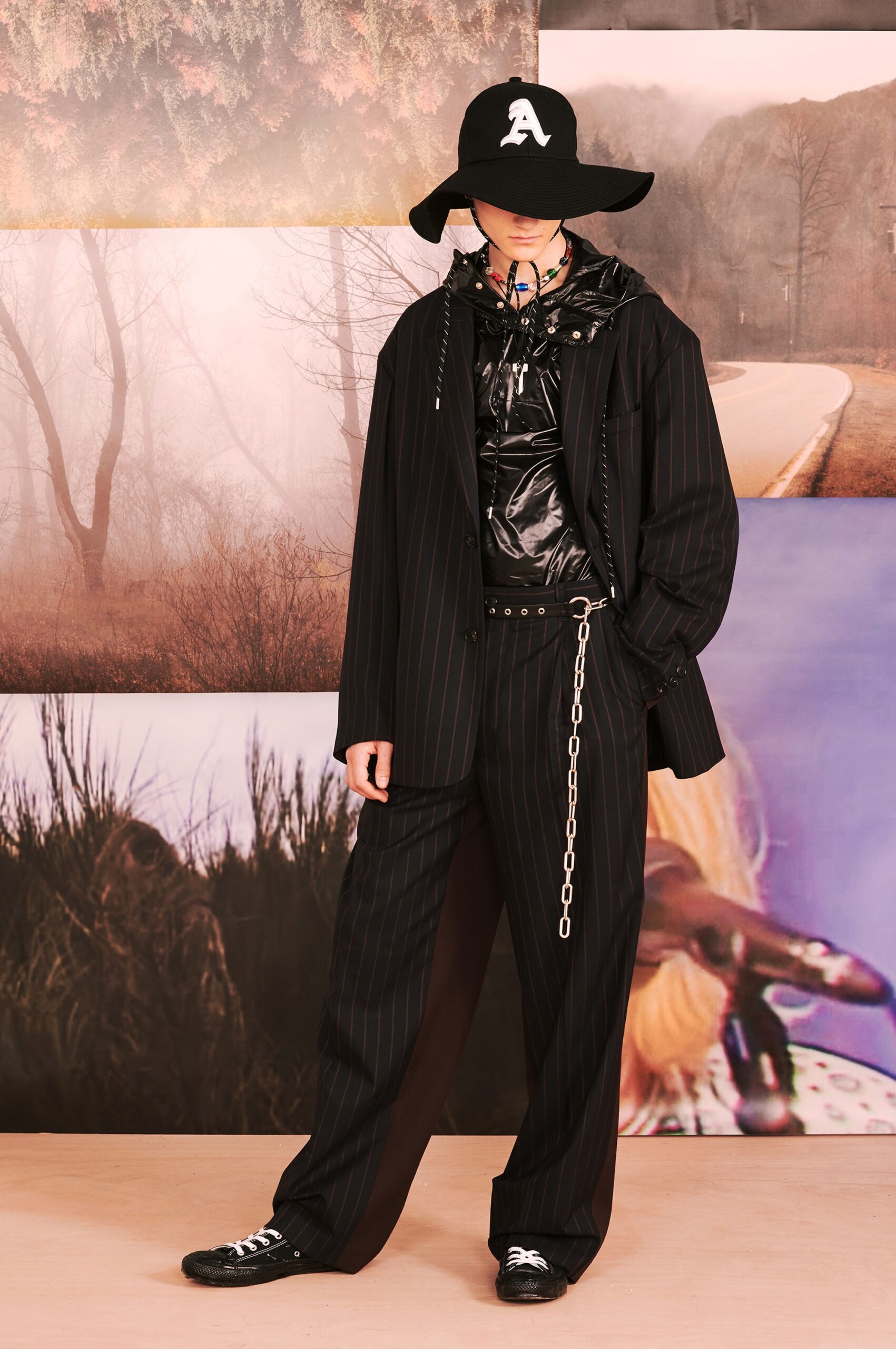 black vinyl long-sleeve collared relaxed zippered jacket