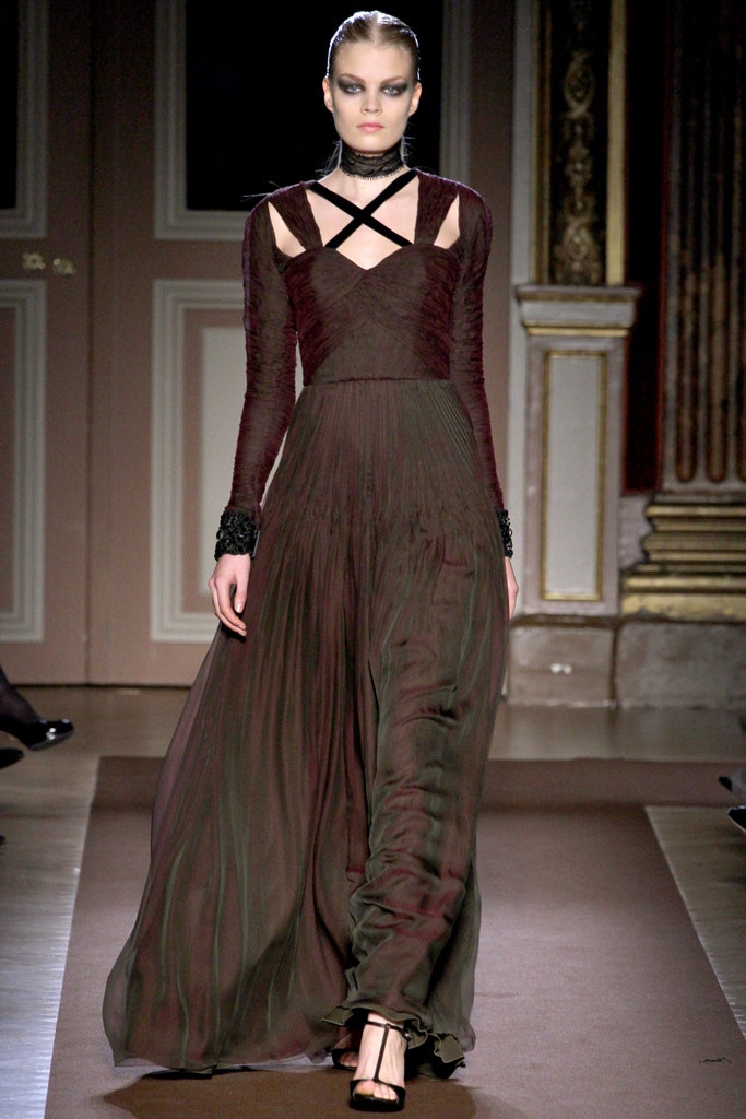 brown and purple silk gown
