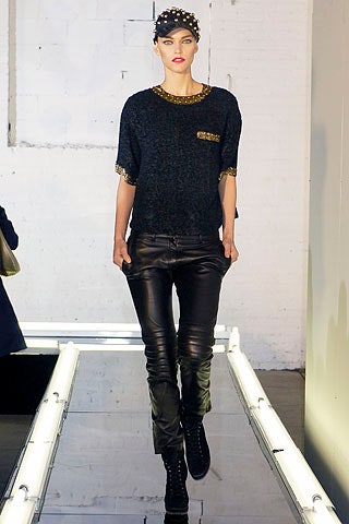 black wool short-sleeve collared relaxed beaded top