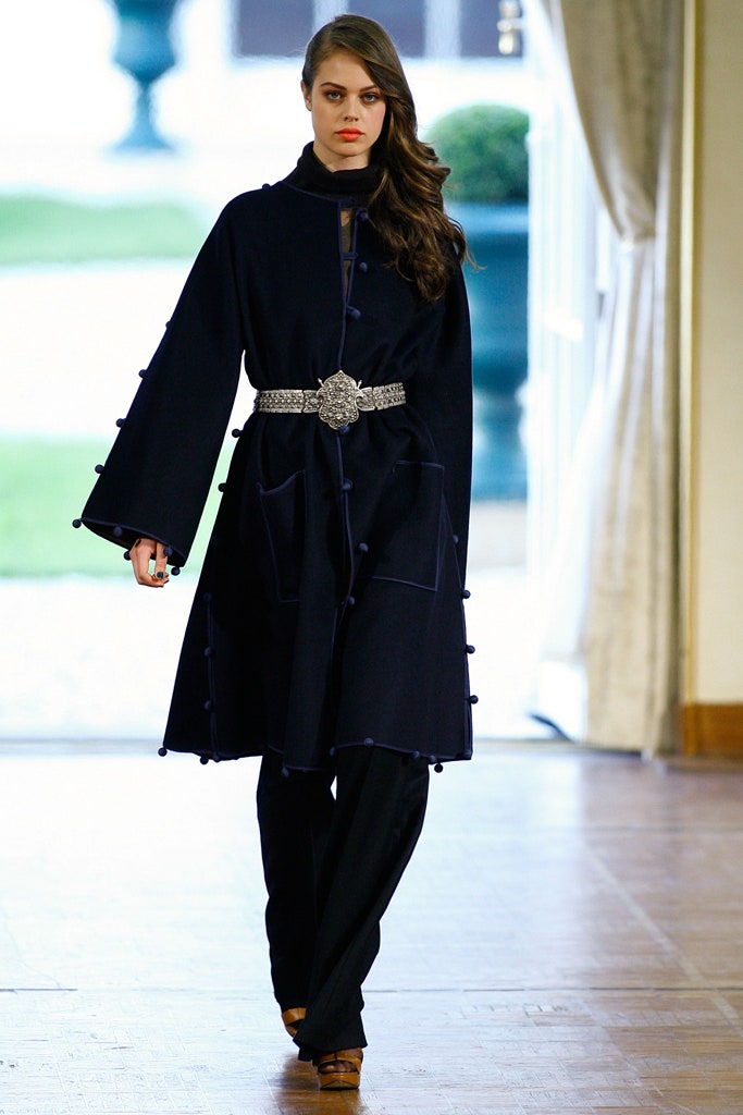 black wool coat with embellished belt