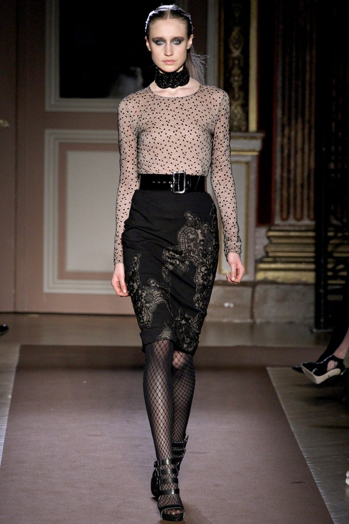 black silk long-sleeve high-neck fitted embroidered sheer top