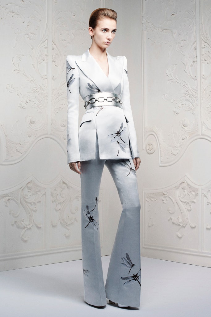 white silk embroidered suit