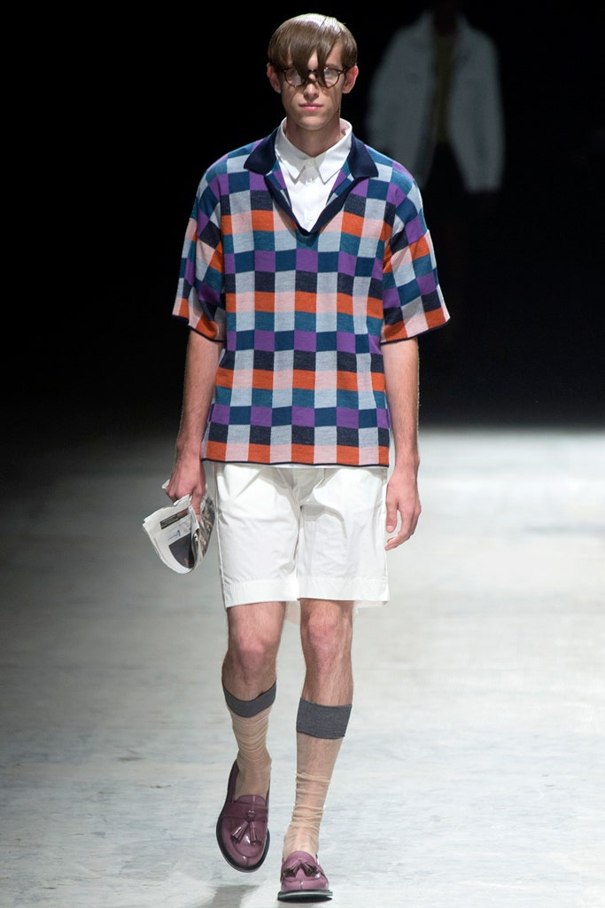 relaxed checked shirt with shorts