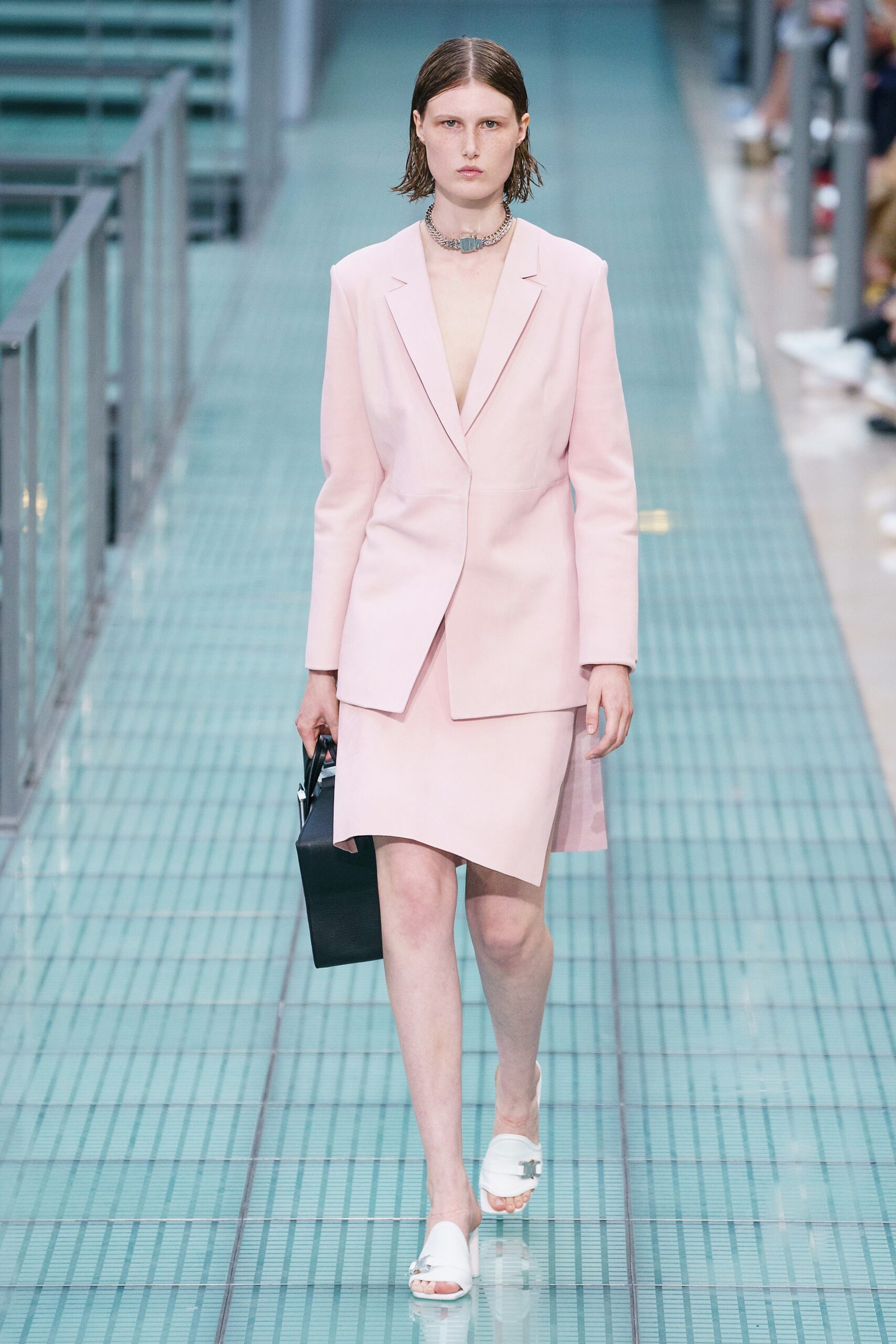 pink cotton long-sleeve v-neck tailored buttoned blazer
