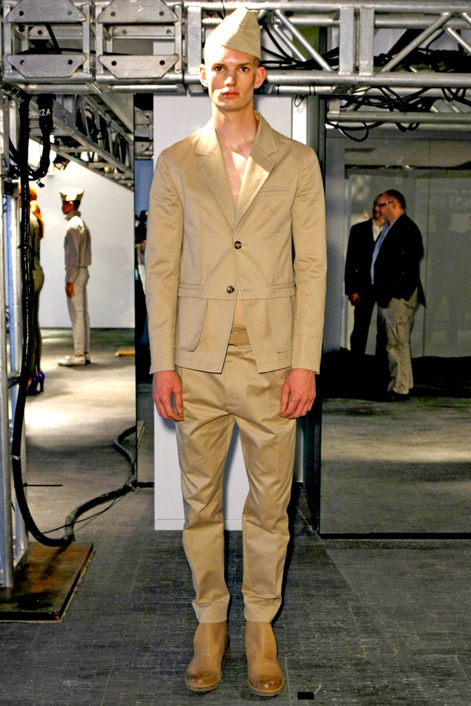 beige tailored suit with shoes
