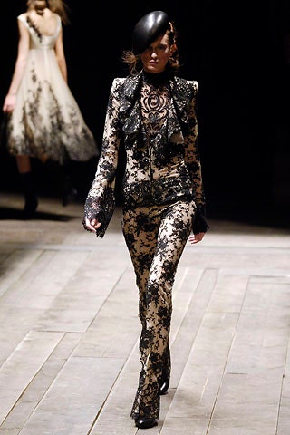 black lace long-sleeve collared fitted embroidered zippered suit