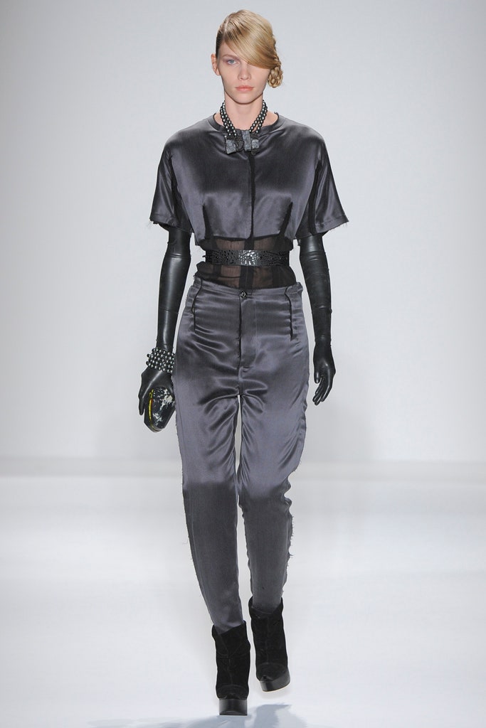 gray silk fitted jumpsuit