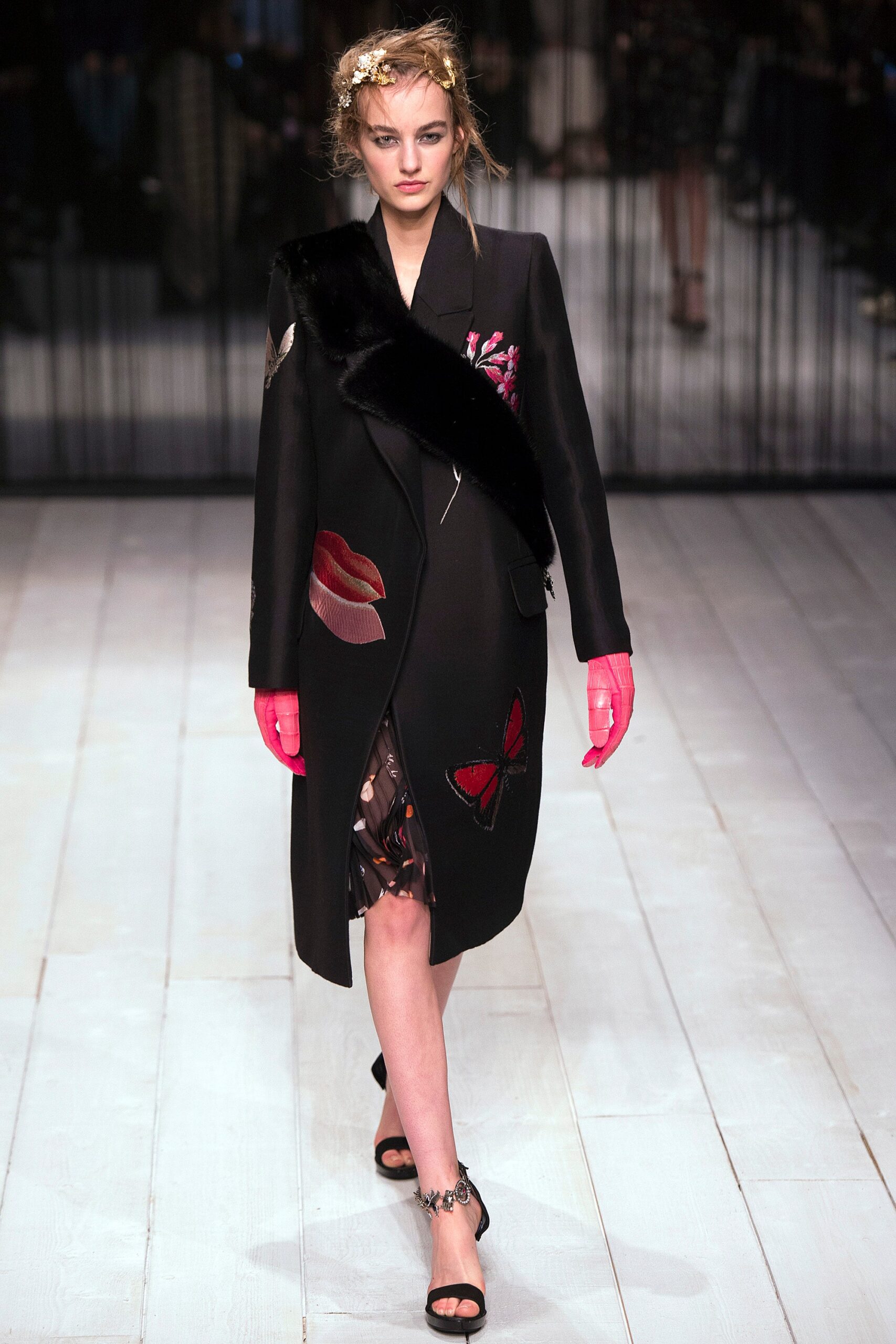 black embroidered coat with layered dress