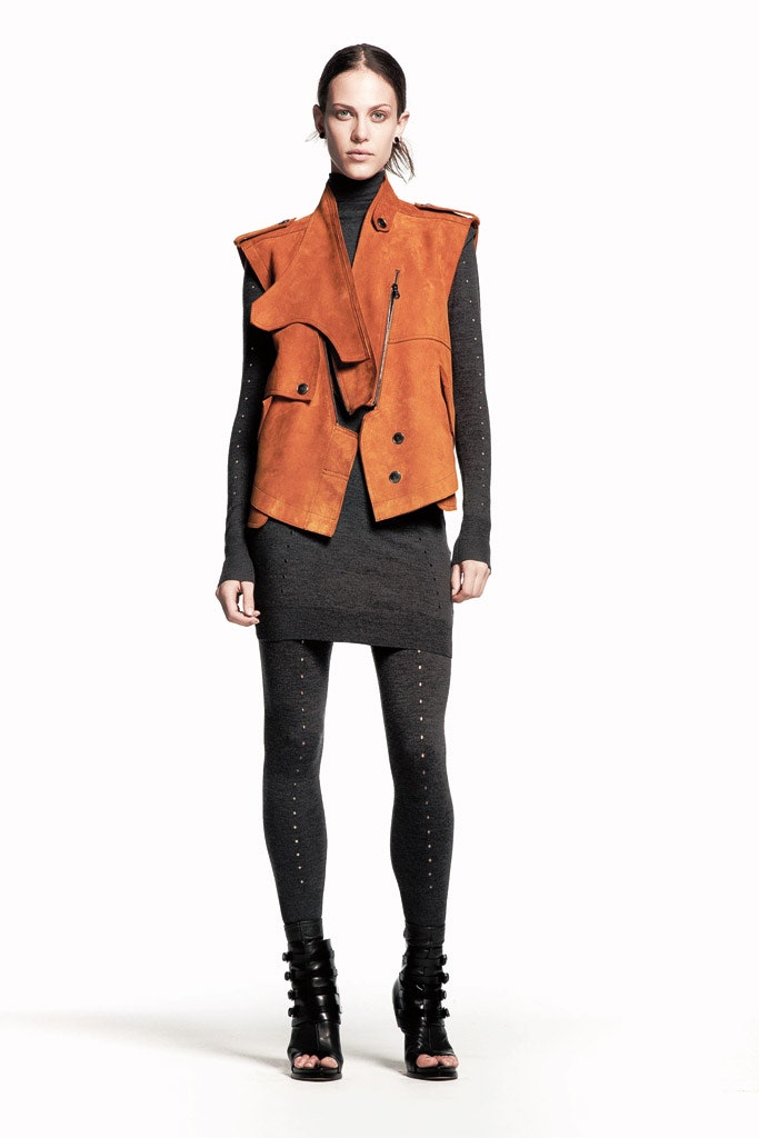 orange suede sleeveless collared relaxed layered zippered vest