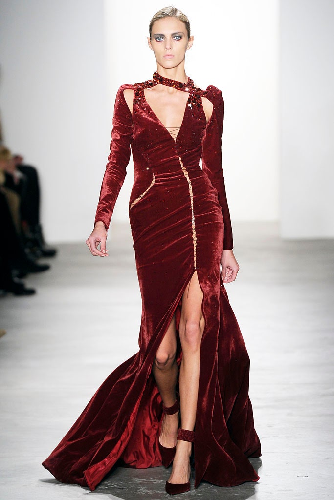 fitted red velvet gown