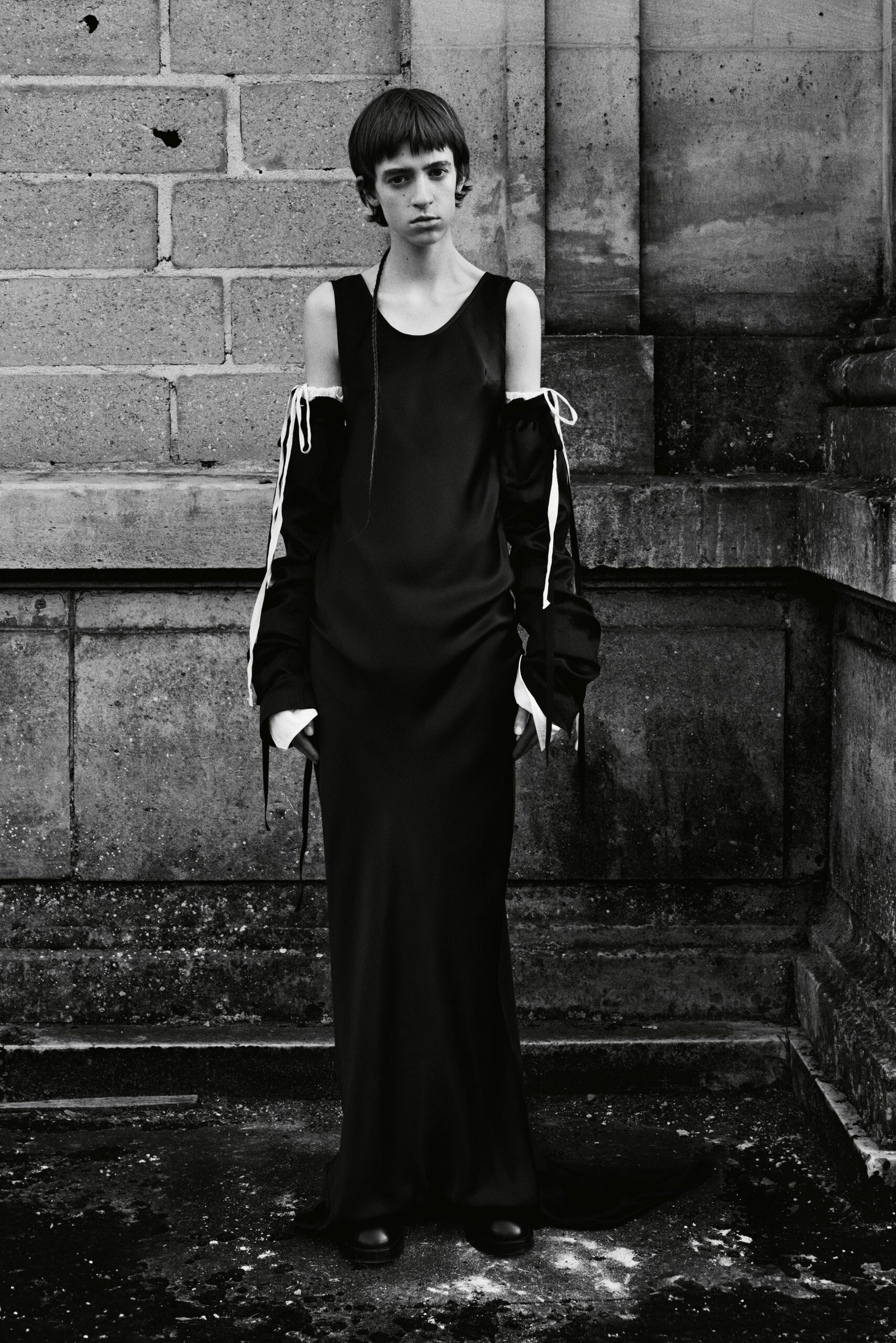 black silk maxi dress with relaxed jacket