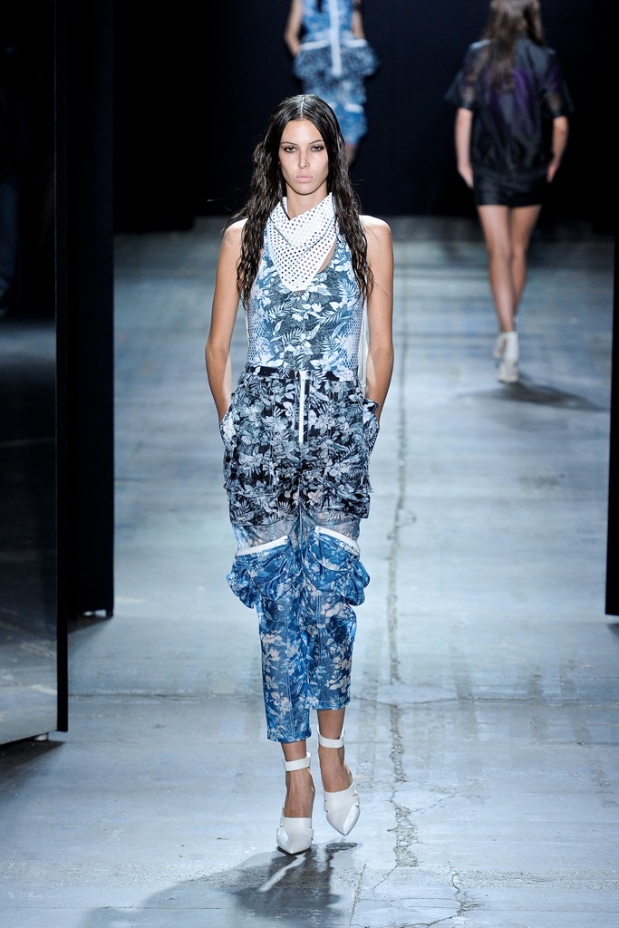 blue cotton sleeveless collared relaxed flared pockets jumpsuit