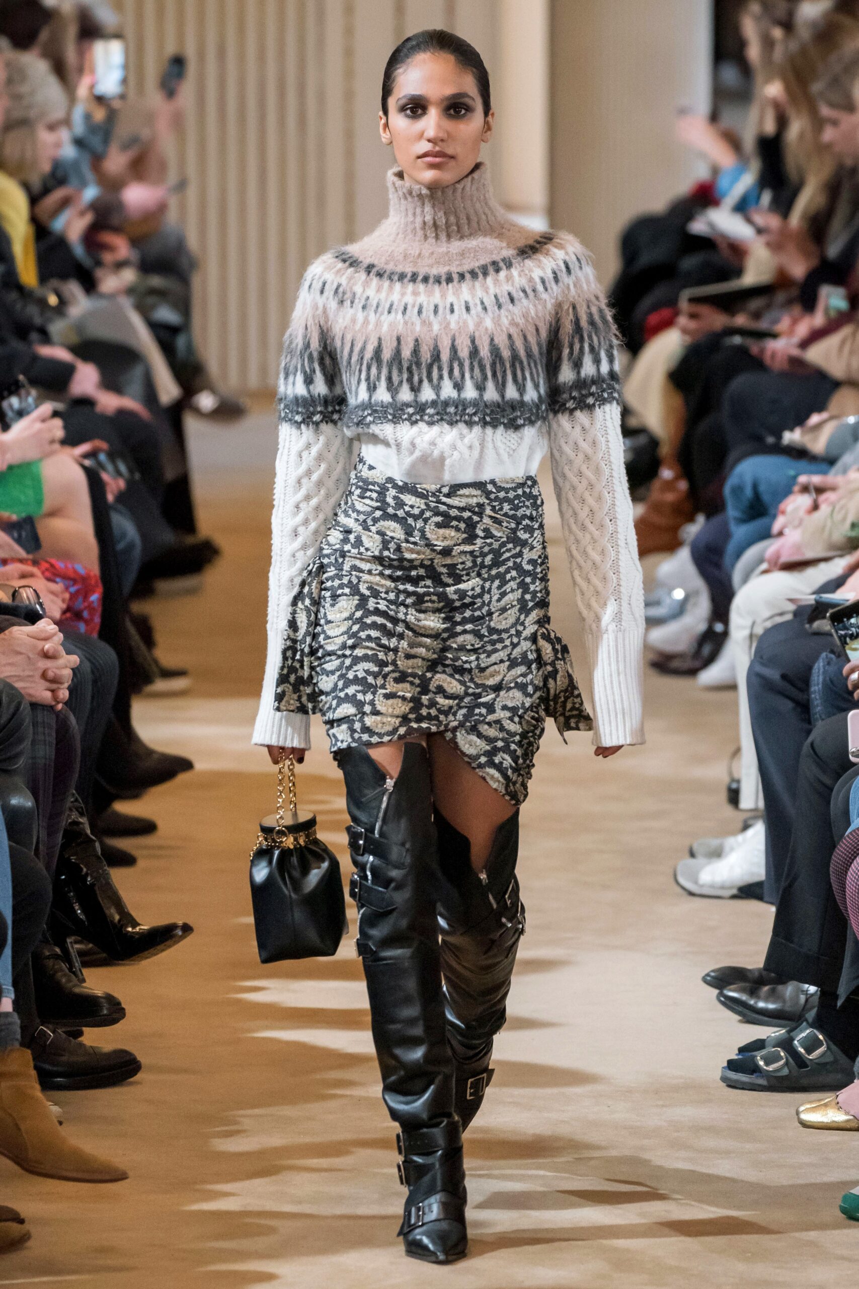 white wool long-sleeve high-neck fitted striped sweater