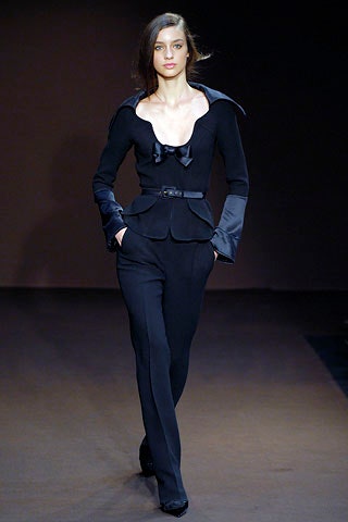 fitted black wool suit