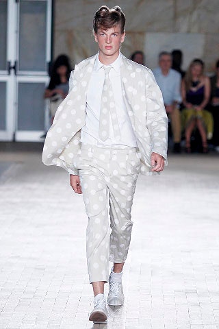 white tailored polka-dot pants