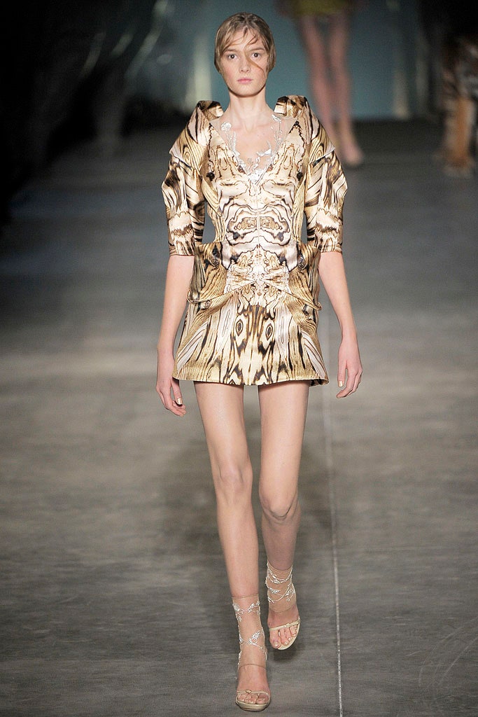 beige silk short-sleeve v-neck fitted printed mini dress