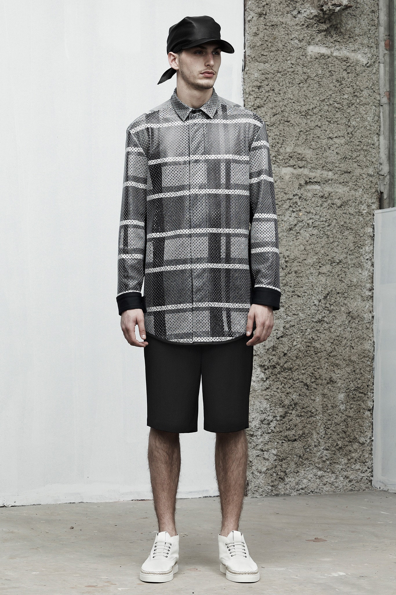 black and white checked shirt with shorts