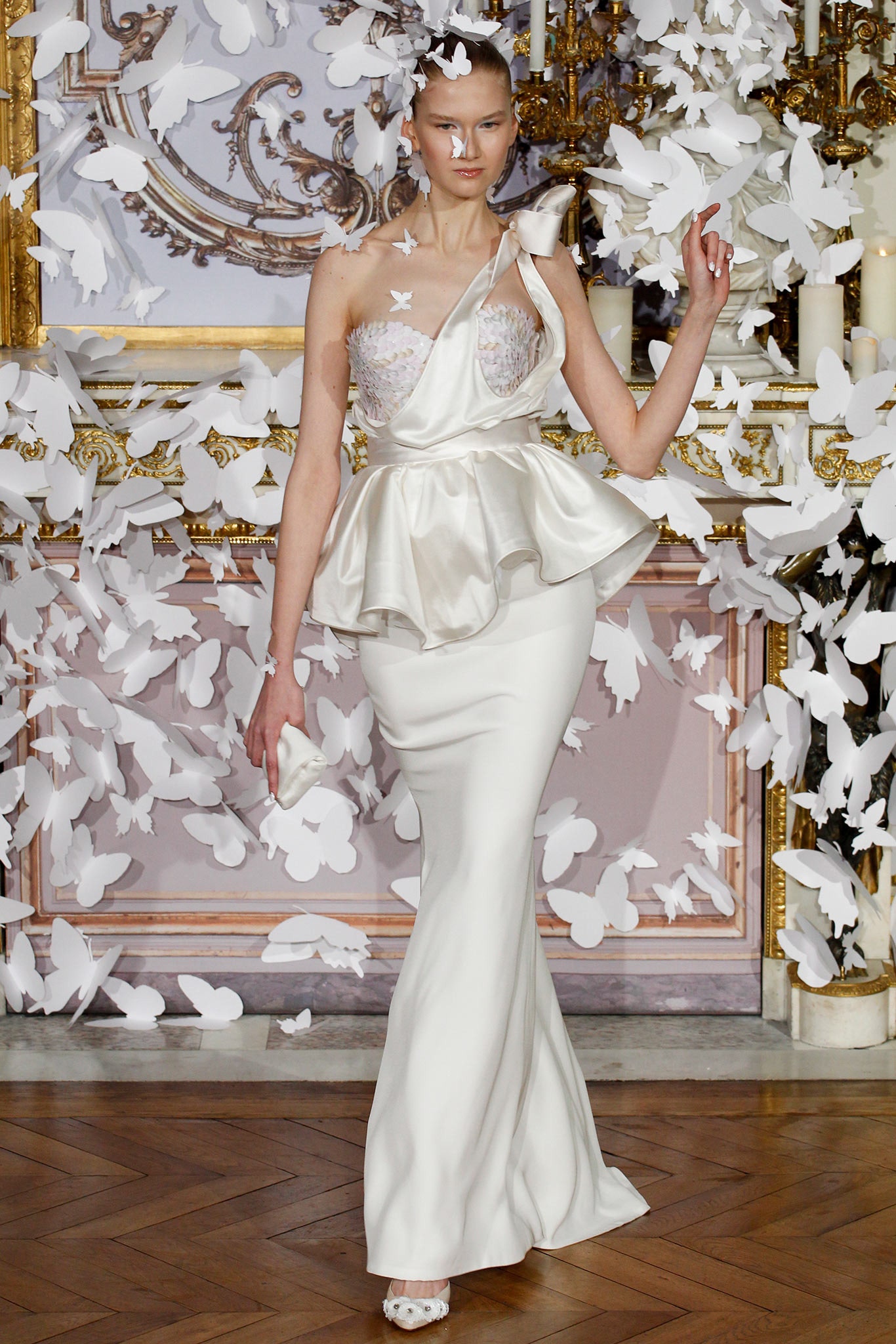 white silk fitted gown