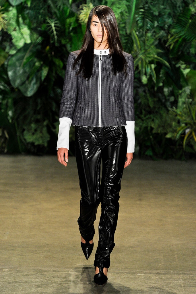 fitted gray jacket and black pants