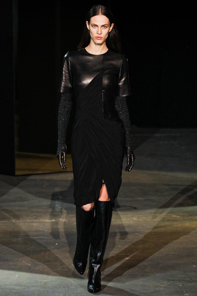 black leather fitted dress