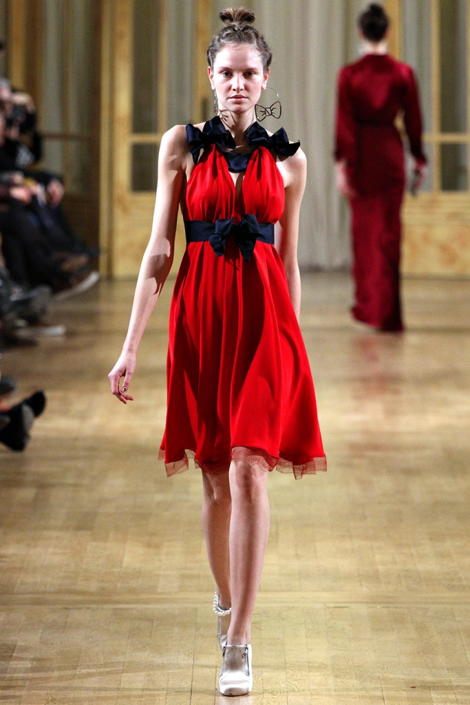 fitted red silk dress