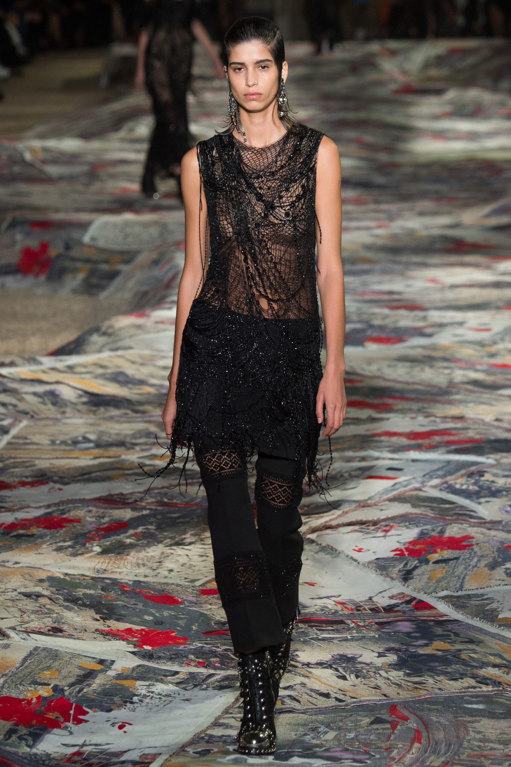 black lace top with slim pants