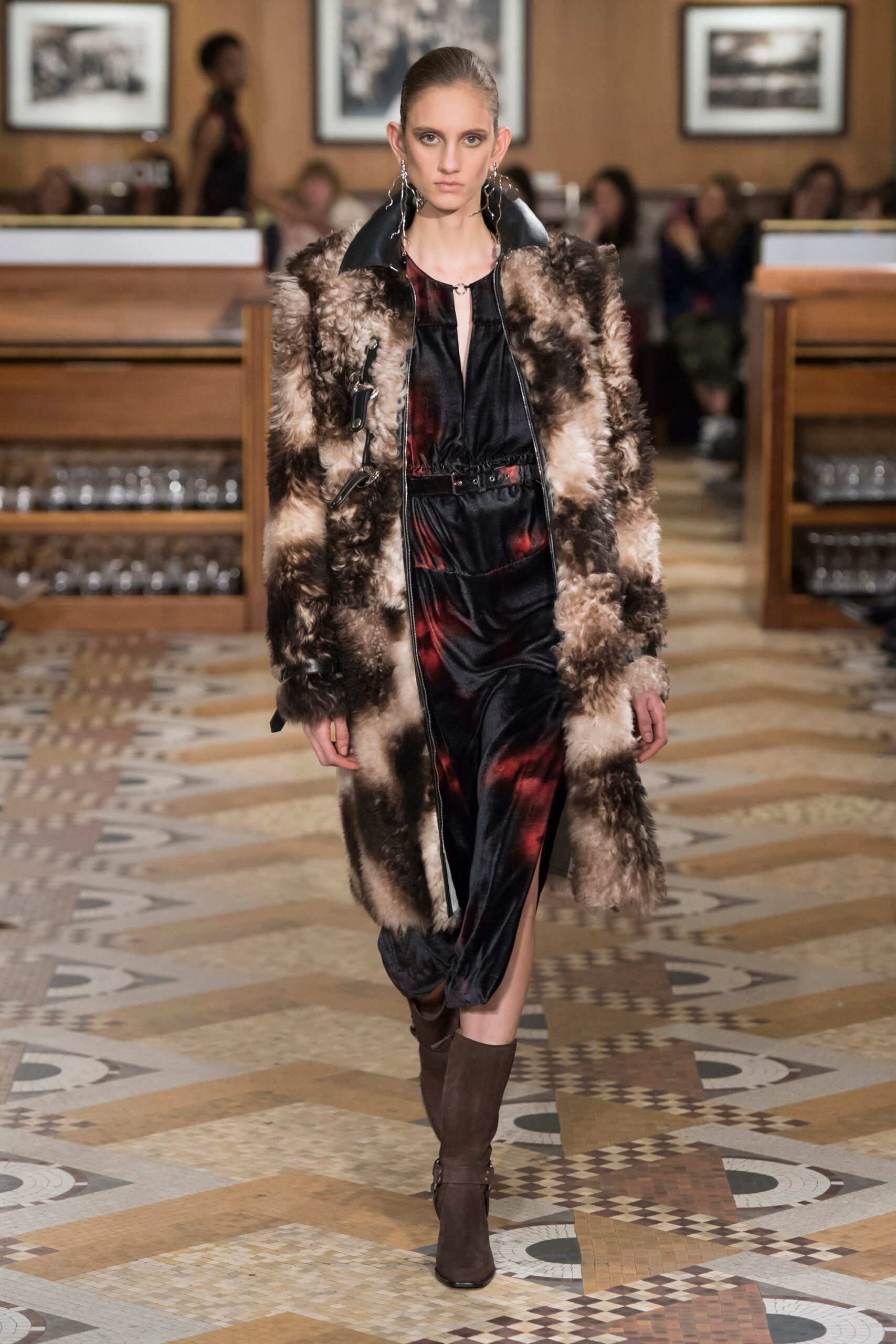 brown fur oversized layered coat
