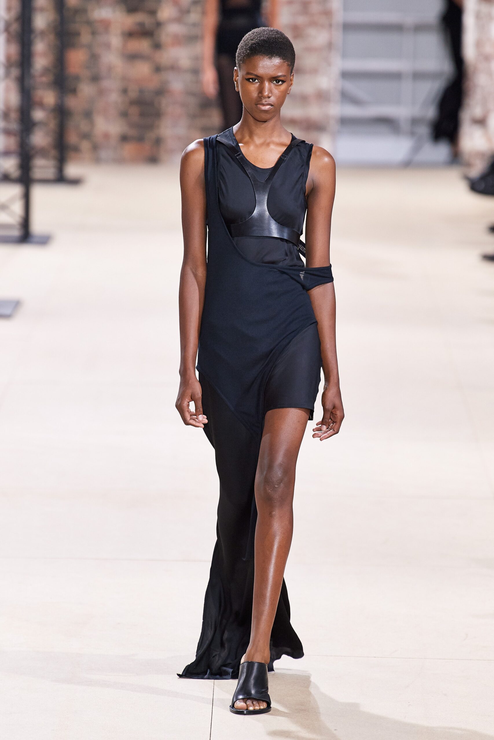 black leather sleeveless dress