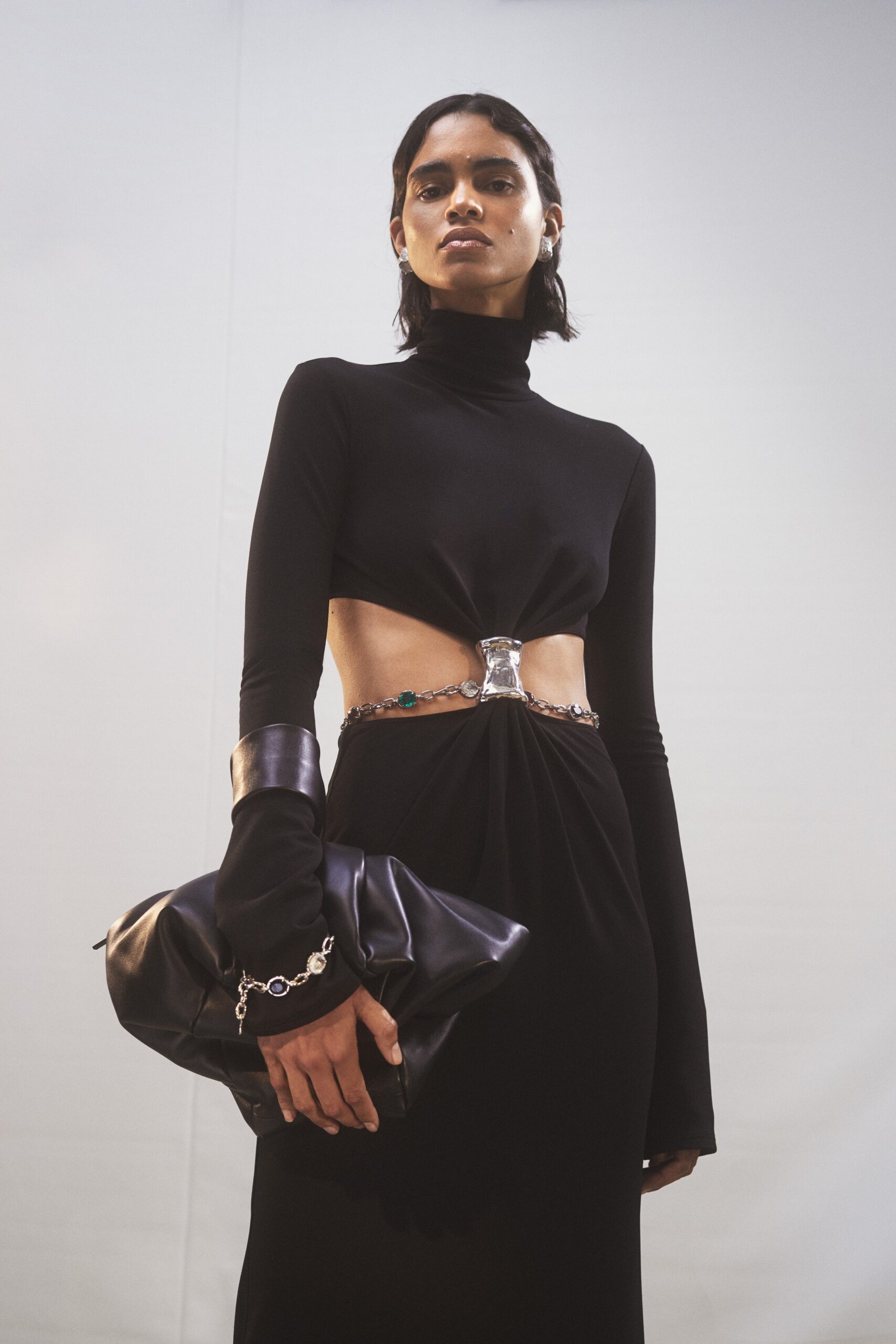 black fitted midi dress with cutout