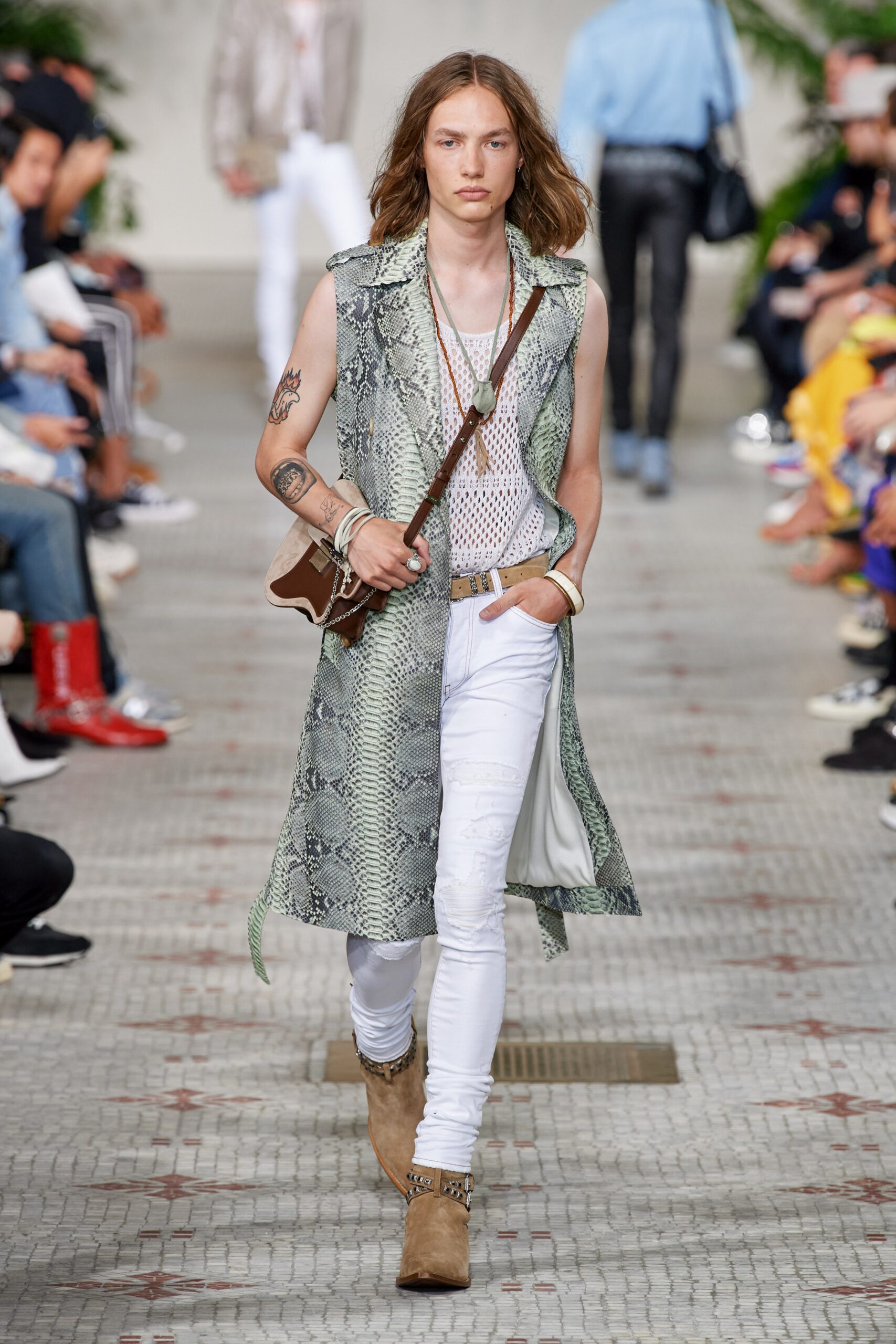 green printed sleeveless coat