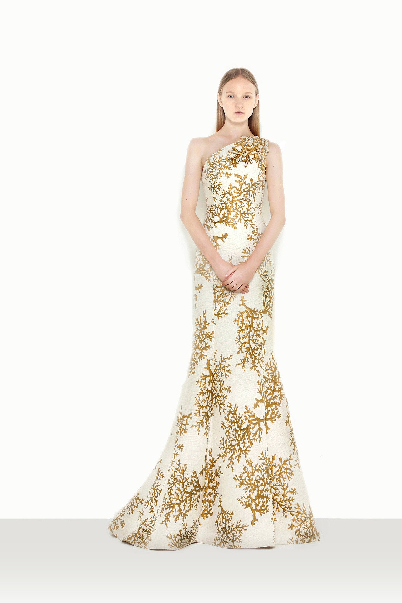 white gold strapless gown