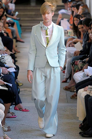 blue cotton long-sleeve collared tailored buttoned straight-leg suit