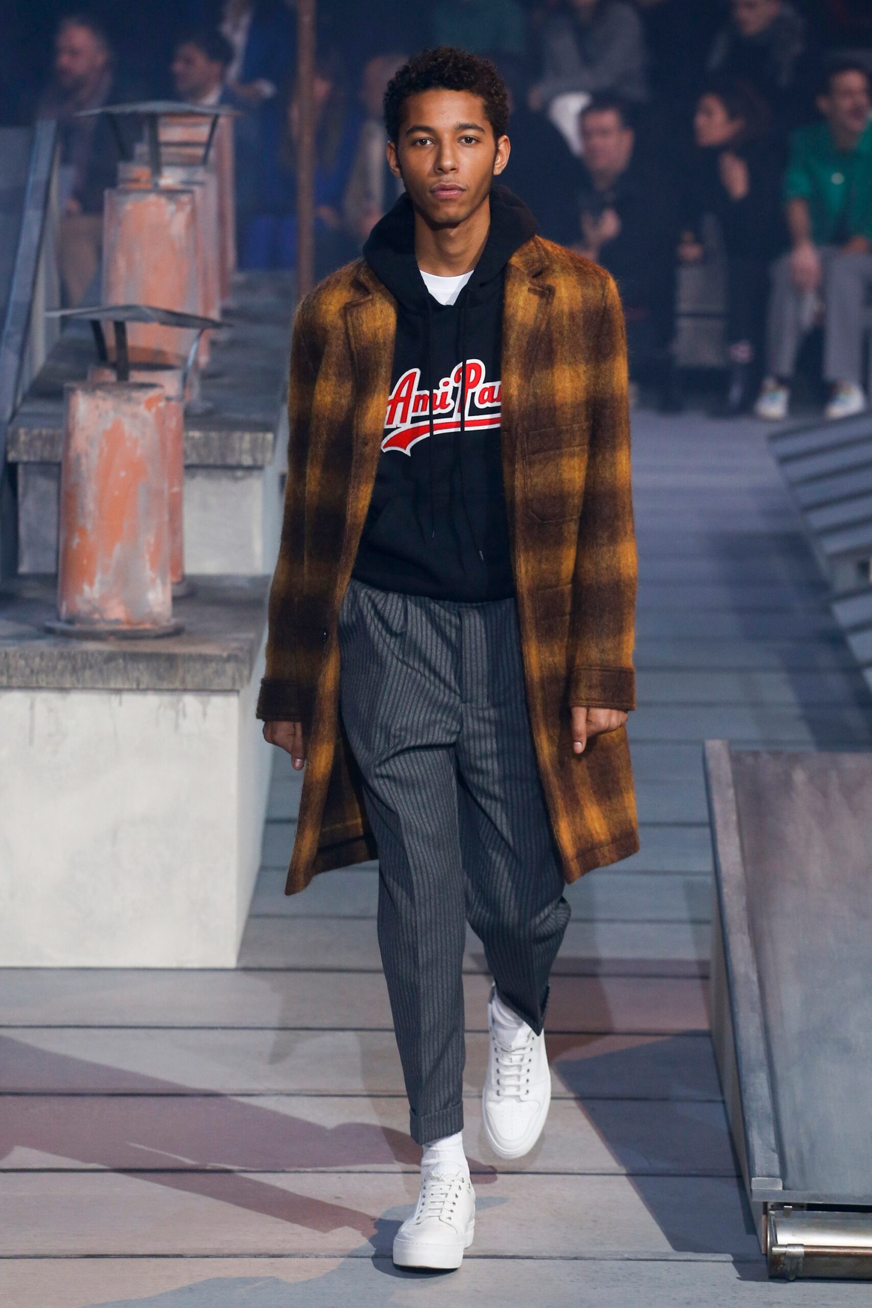 brown checked coat with hoodie