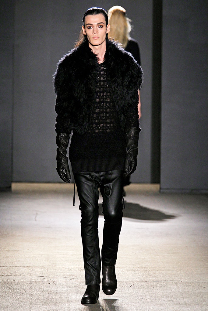 black fitted knit top with leather pants